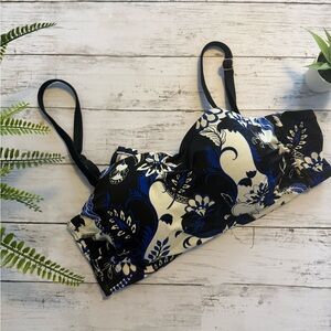 La Vie en Rose Aqua - Blue & White Floral Underwire Bikini Top (Plunge) – XL